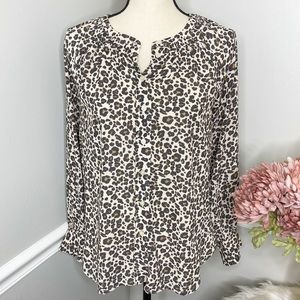 LOFT Leopard Print Polyester Button Down Blouse